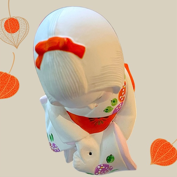 Vintage Japanese Hakata Ningyo Doll Unglazed Hand Painted 11"h Clay Figurine - Picture 10 of 15